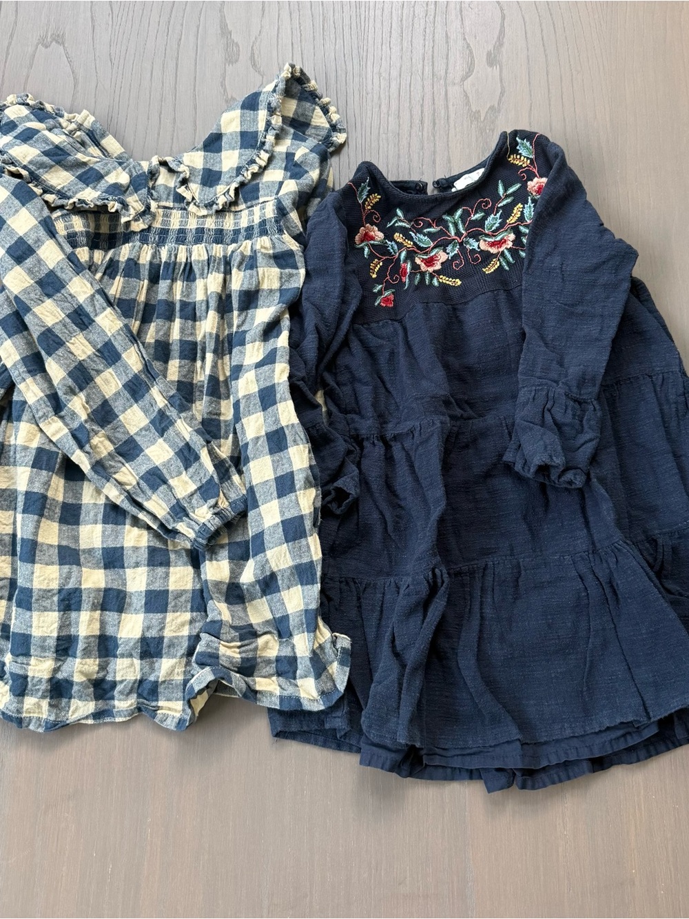 Zara Navy Embroidered Tiered Dress & Cream Navy Check Ruffle Blouse